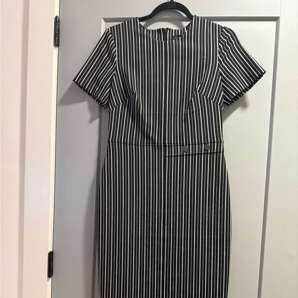 Banana Republic Black and White Striped Midi Dress
